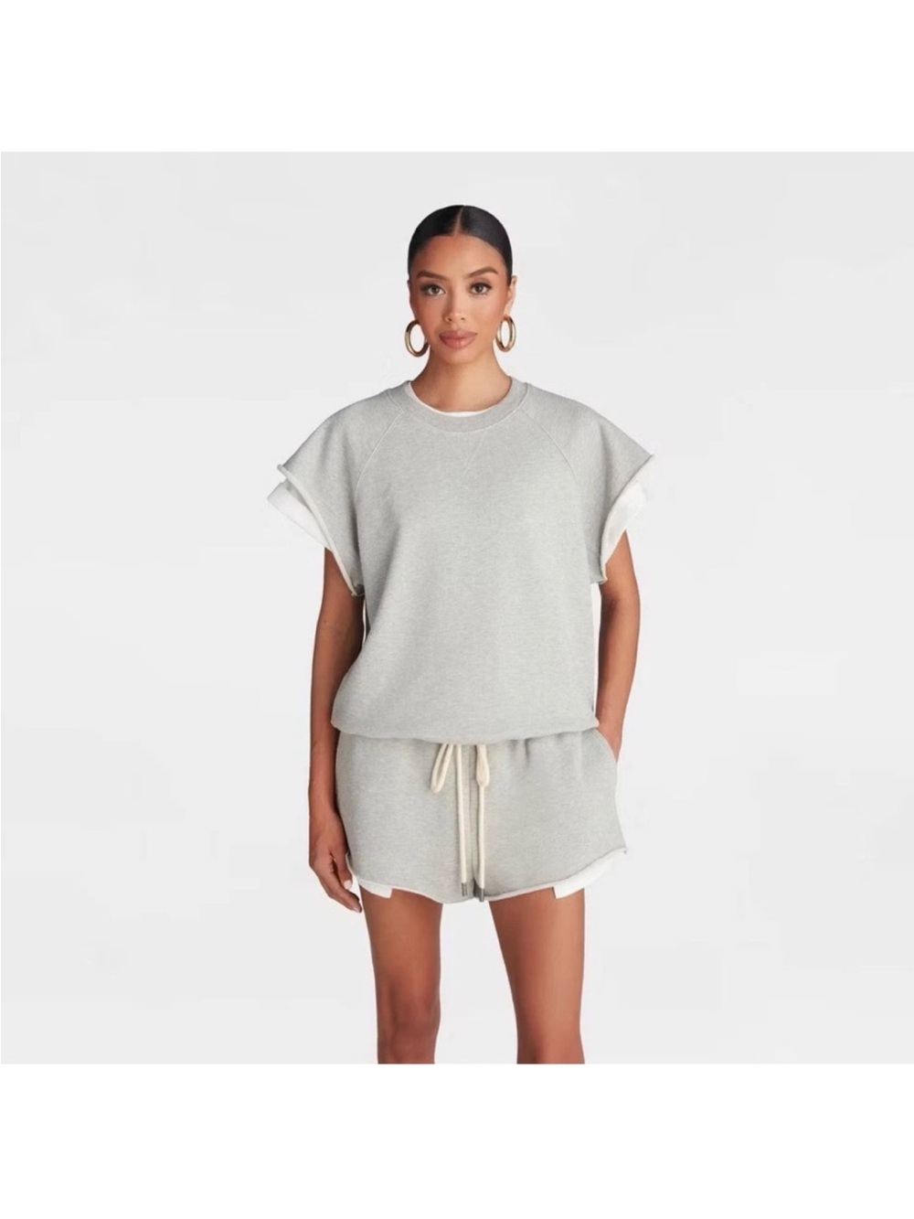 Relaxed Light Gray Short Sleeve Sweatshirt Top